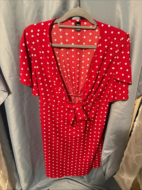 SHEIN Dresses & Skirts - SHEIN Red Polka Dot Tie-Front Dress